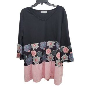 Misslook Women's Black Boho Paisley Colorblock Hem Lagenlook Oversized Tunic O/S